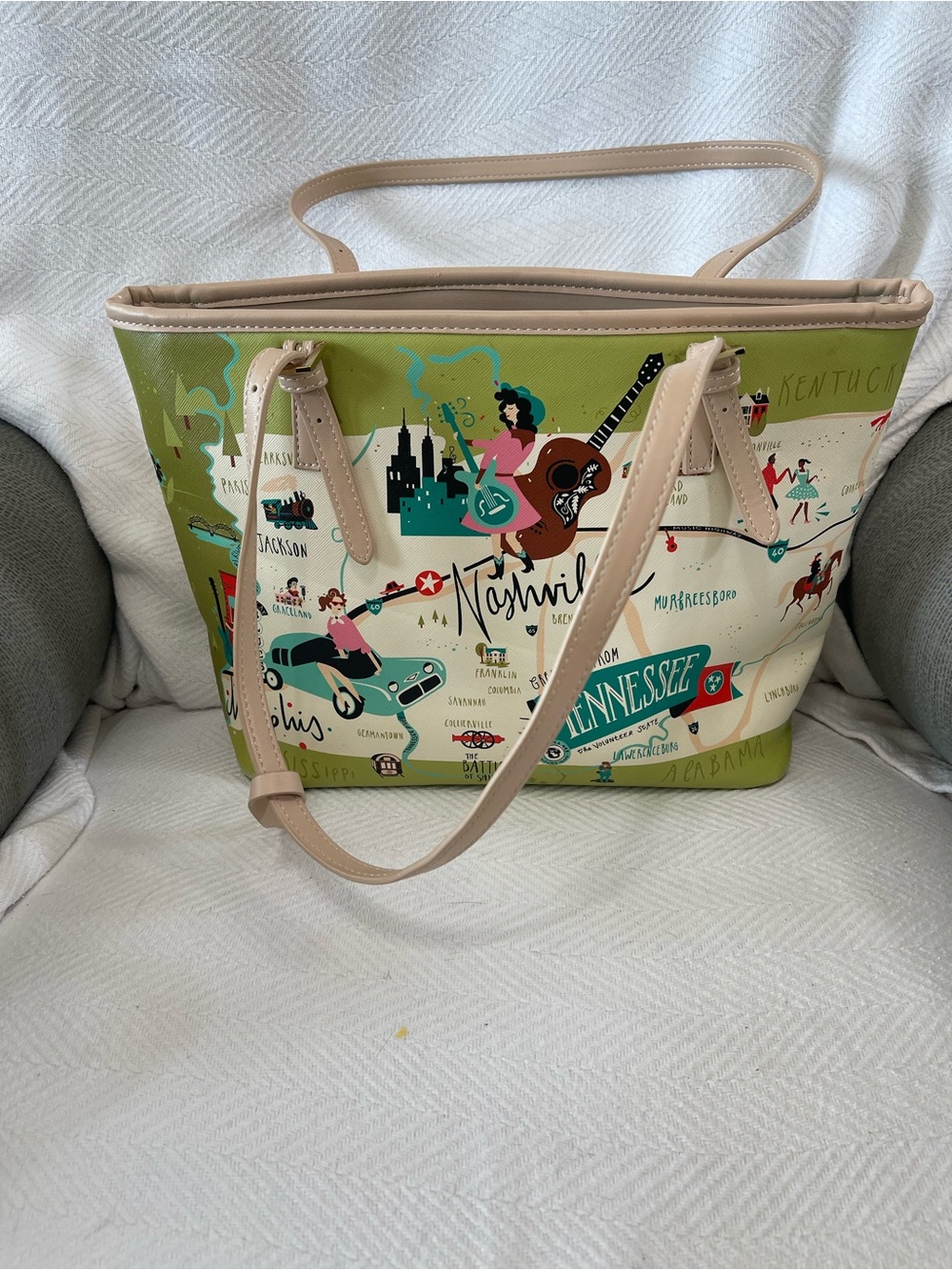 Spartina 449 Tennessee Illustrated Tote Bag - Green and Cream, Pre-owned